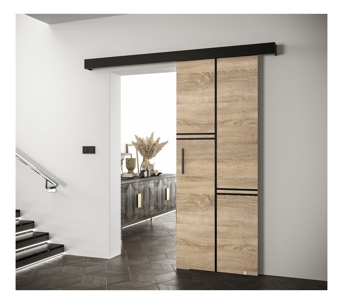 Uși culisante 90 cm Sharlene VIII (stejar sonoma + negru mat + negru)
