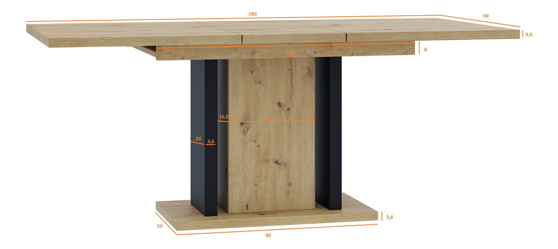 Masă de sufragerie Wogrun (artisan + Negru) (pentru 6 până la 8 persoane)