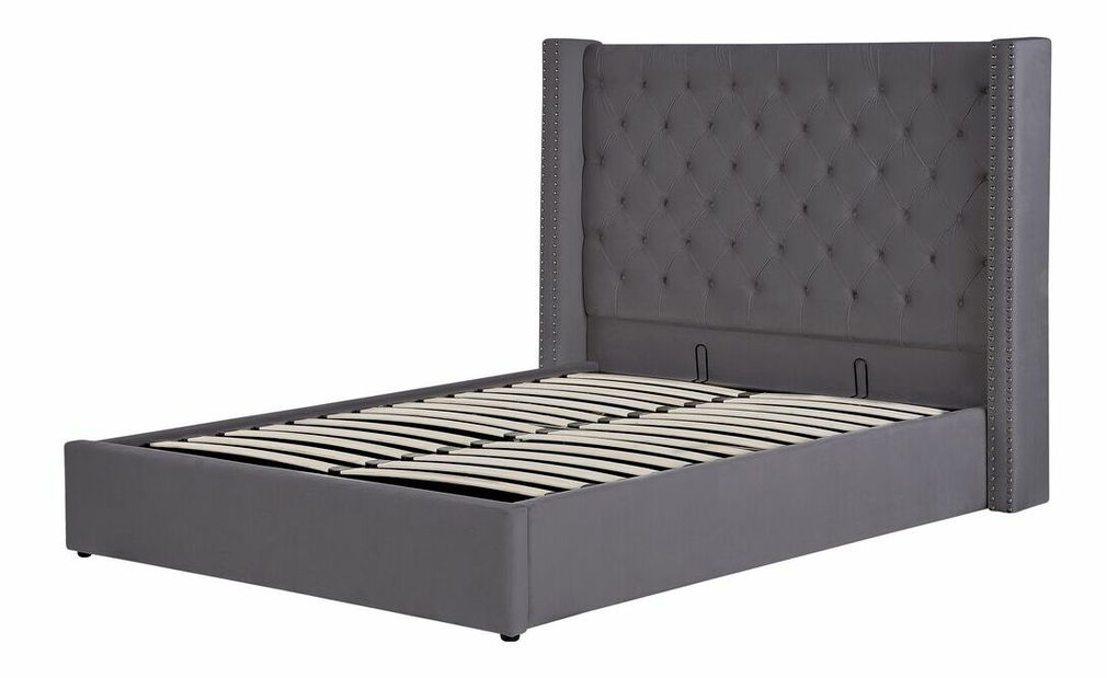 Franciaágy 140 cm Lubbka (szürke) (ágyráccsal) (tárolóhellyel)