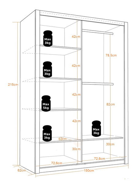 Ruhásszekrény Bonaparte SZ150 (artisan tölgy)