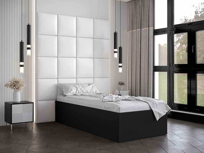 Jednostruki krevet s tapeciranim uzglavljem 90 cm Brittany 3 (crna mat + bijela) (s podnicom)