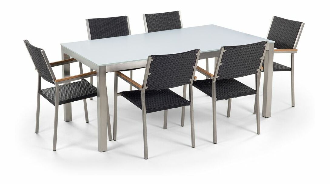 Kerti étkező szett Grosso (fekete) (fehér üveglappal) (rattan szék)