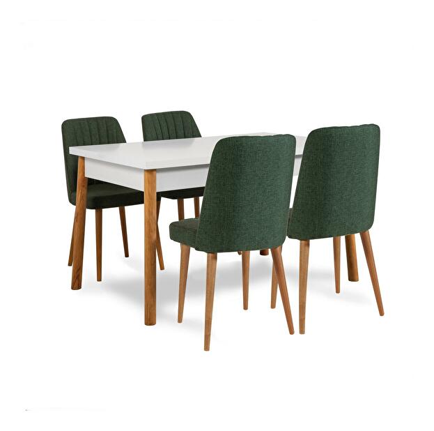 Set mobilier sufragerie Dobuse 3 (pin atlantic + alb + verde) (pentru 4 persoane)