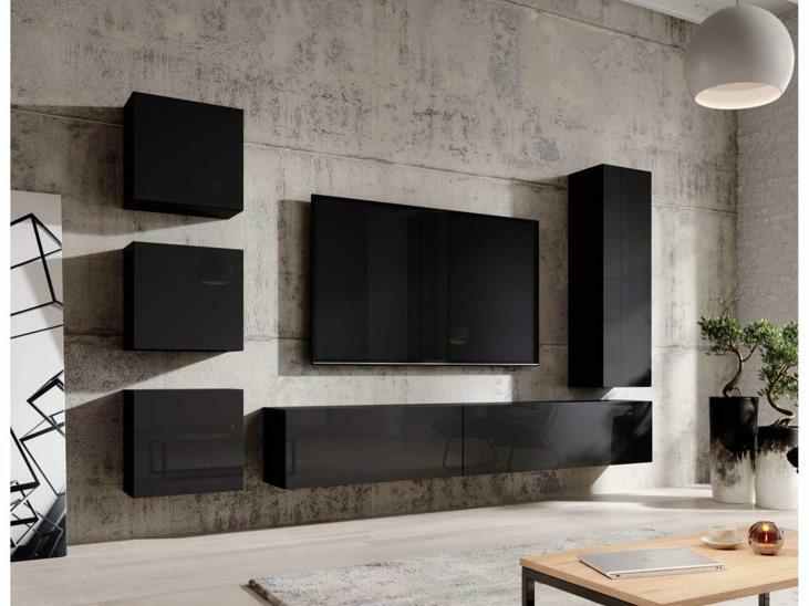 Mobilier living Viktor 1 (negru + negru lucios)