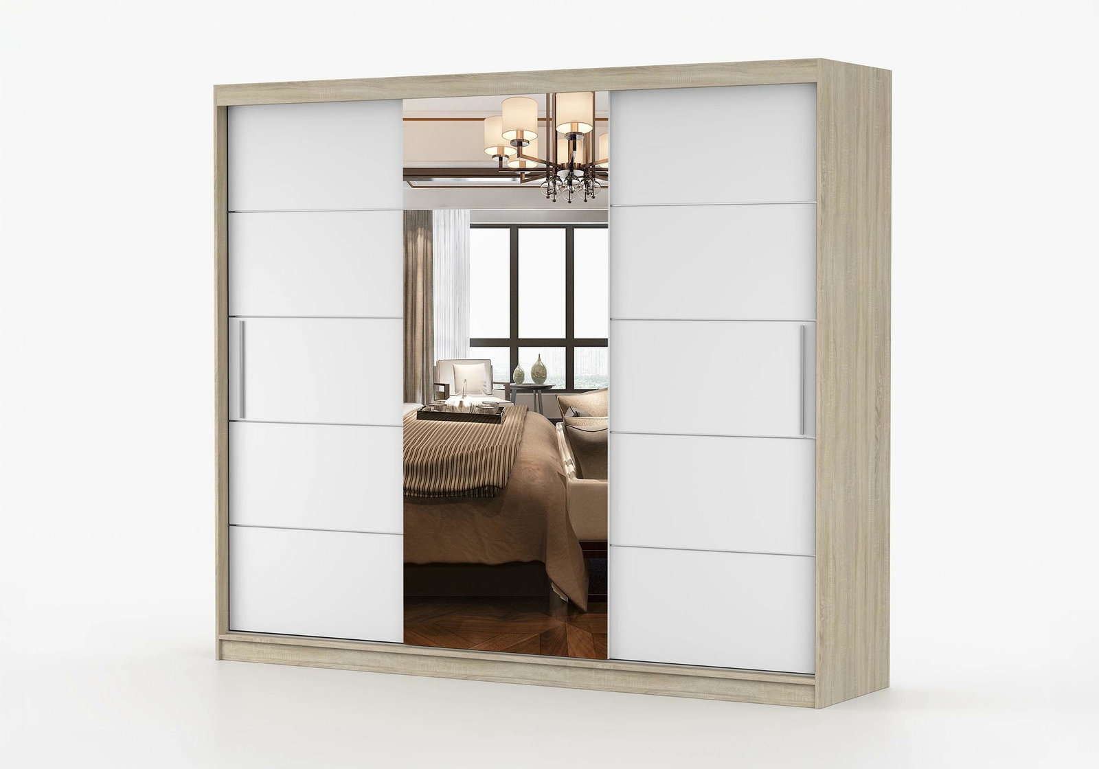 Ormar za garderobu Arrun (hrast sonoma + bijela + ogledalo)