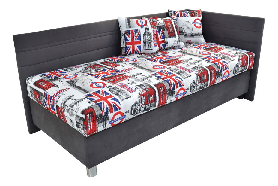 Pat de o persoană 90 cm Porfirio (Alb + Gri) (cu somieră și saltea) (D)