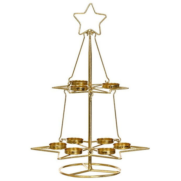 Kovový svietnik v tvare stromčeka UM0241 (zlatá)