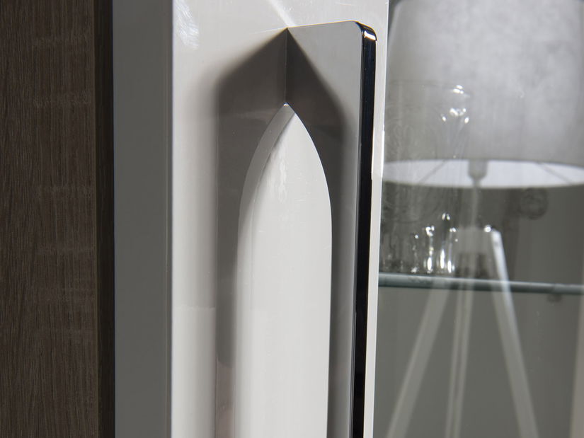 Vitrína Melia Typ 46 (sivá piesková + dub sonoma tmavá + sivý pieskový lesk)