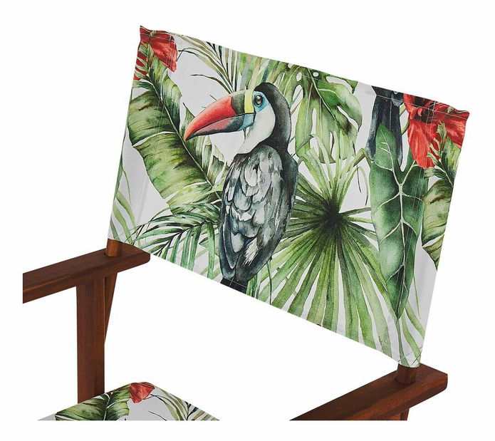 Set 2 buc șezlong de grădină cu huse de rezervă Ciala (lemn de salcâm închis + model tucan)