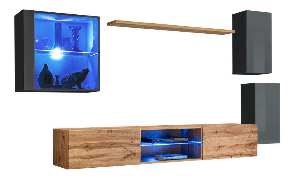 Mobilier living Shelly GWT SW 23 (grafit lucios + stejar wotan)