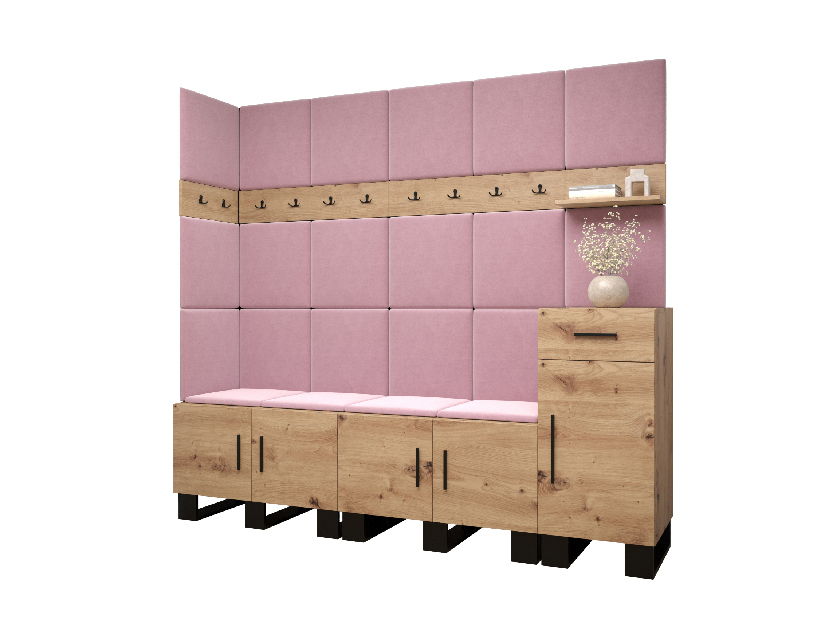 Set mobilier pentru hol Amanda 9 (Stejar artisan + roz)