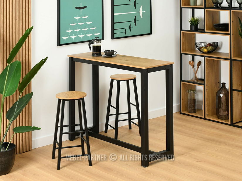 Set masă scaune pentru sufragerie Remma (stejar + negru) (pentru 2 persoane)