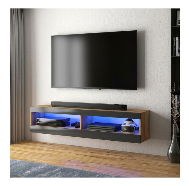 Tv szekrény/asztal Violett 100 (világítással) (lancester tölgy + fekete)