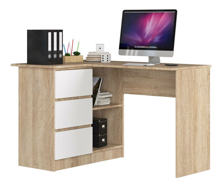 Rohový PC stolík Bodhi (dub sonoma + biela) (L)