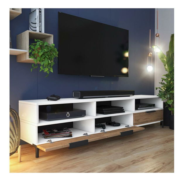 Masă TV Ricko (alb + stejar wotan)