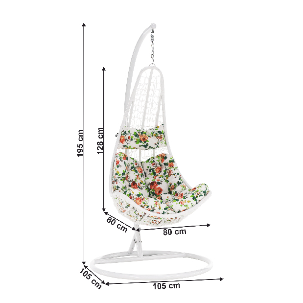 Fotoliu suspendat Kolta (Alb + motiv kvety)