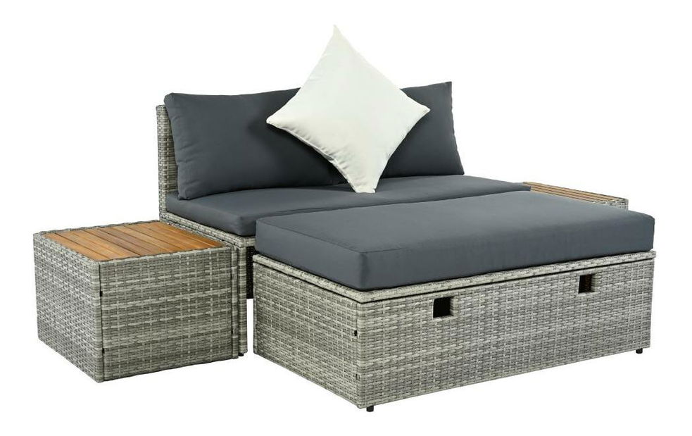 Kerti rattan szett Debora (szürke + natúr + krém)