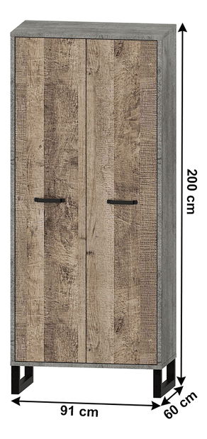 Šatníková skriňa Bareni 2D/90 (dub pieskový + sivá)