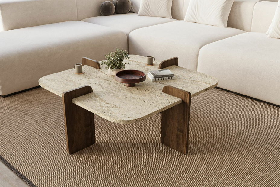 Konferenčný stolík Poalo (travertín + orech)