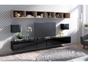 Mobilier living Calabria C34 BLACK (Negru + Stejar artisan) (fără iluminat)