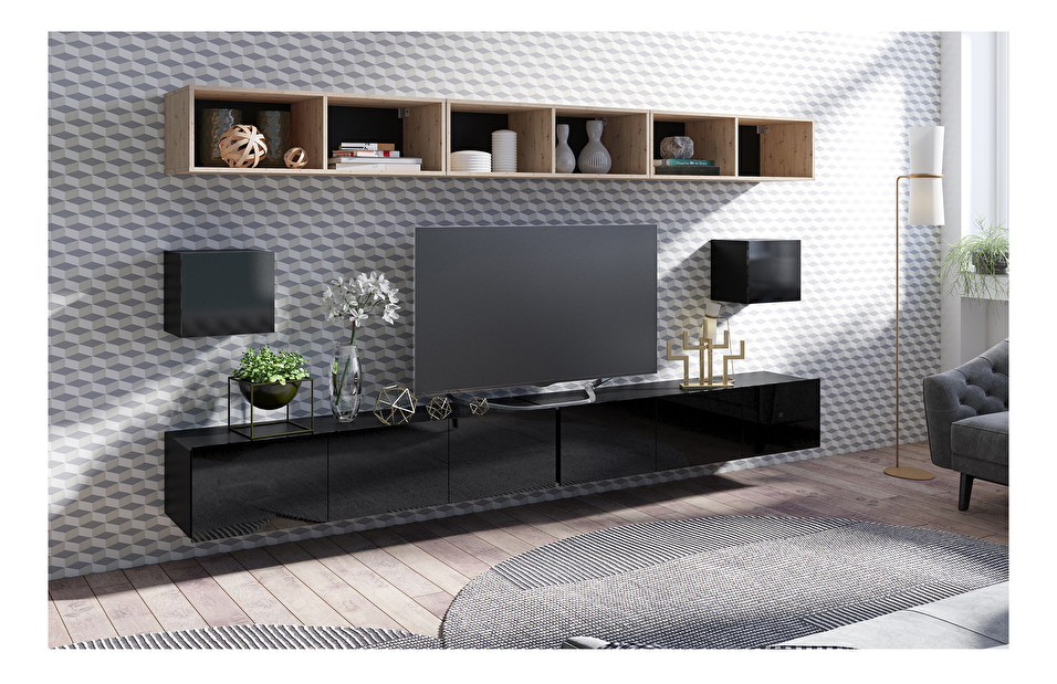 Mobilier living Calabria C34 BLACK (Negru + Stejar artisan) (fără iluminat)