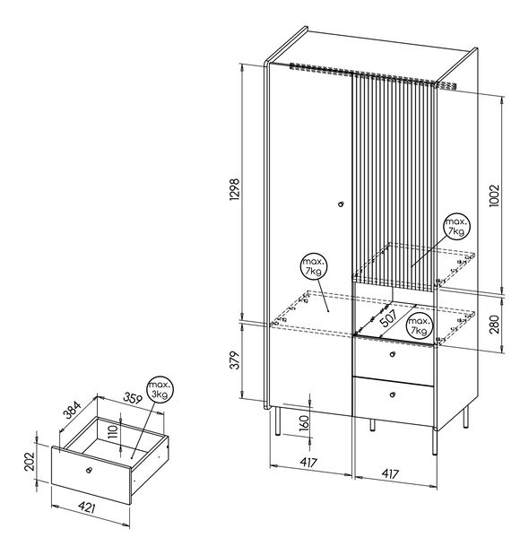 Ormar za garderobu Phelan P1 (orah warmia + crna)