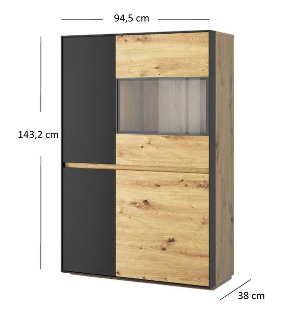 Vitrină Bobbie 3D1W (Stejar artisan + negru)