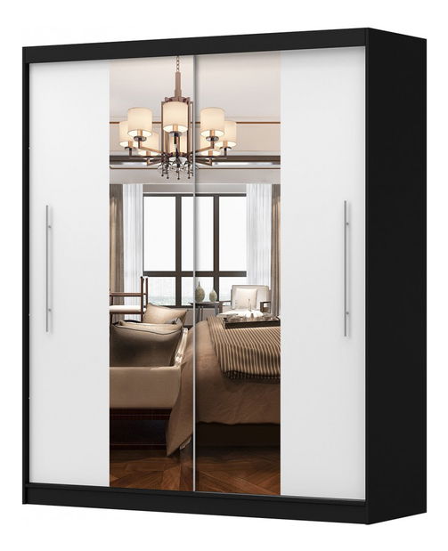 Ruhásszekrény Thovan (Fekete + Fehér + Tükör)