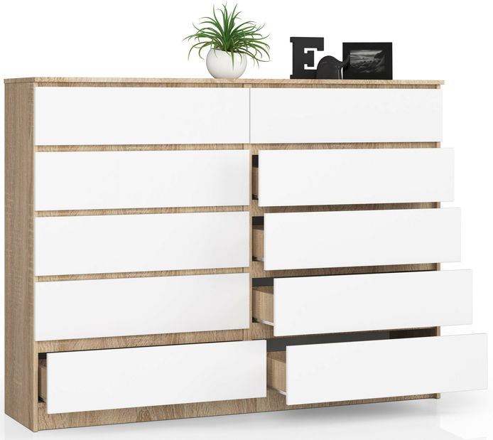 Comodă Kurtinaitis 10SZ (stejar sonoma + alb)