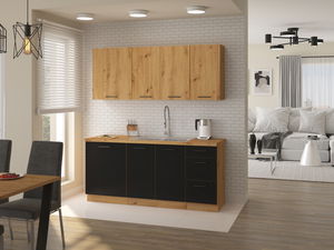 Bucătărie 180 cm Miraluna (Stejar artisan + Negru mat)