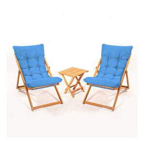Set mobilier de grădină masă și scaune Kikadu 5 (albastru + natural) (pentru 2 persoane)