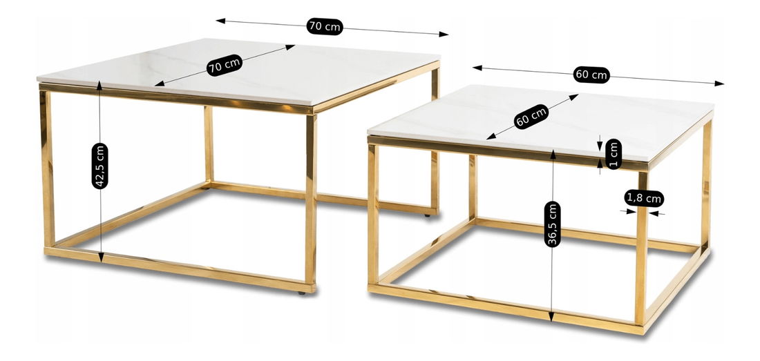 Set 2 konferenčných stolíkov Texarkana (mramor biely + zlatá) 