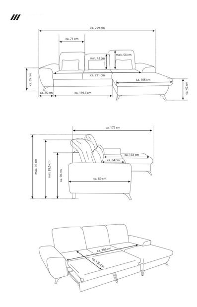 Colțar Altham (negru) (D)