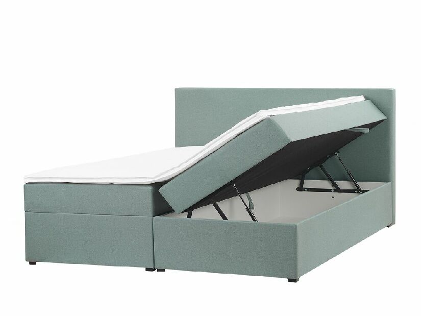 Manželská posteľ Boxspring 180 cm SENNOR (s matracmi a úl. priestorom) (svetlozelená)