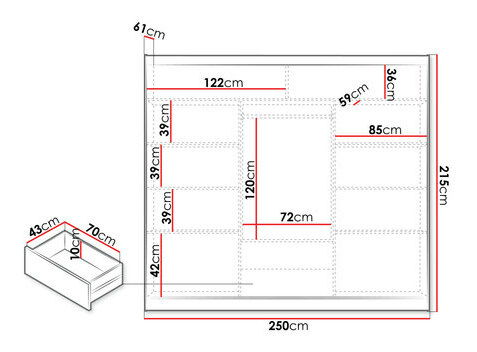 Ormar za garderobu s kliznim vratima Senado 250 (grafit + crna) (s ogledalom)