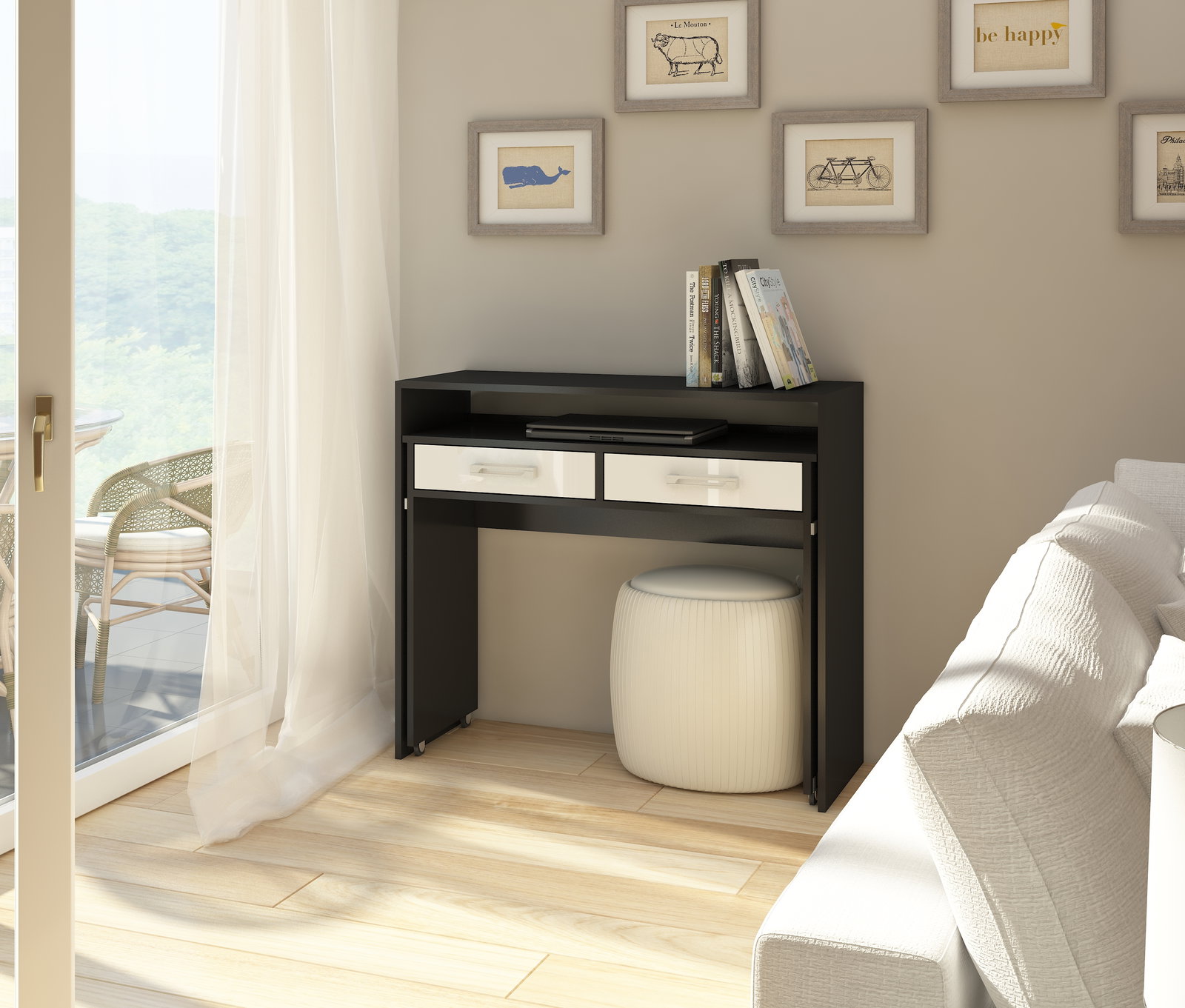 Számítógépasztal Zoom fekete + fényes fehér