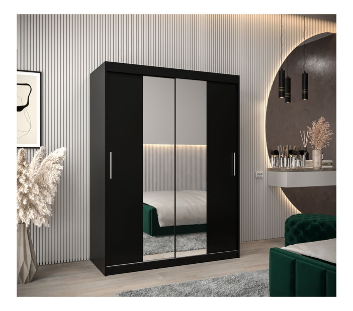 Šatníková skriňa 150 cm Toki 1 (Čierna matná + Čierna matná)