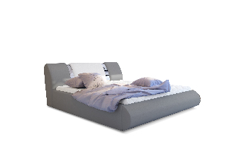 Manželská posteľ 180 cm Fabio (svetlosivá + biela) (s roštom a úl. priestorom)