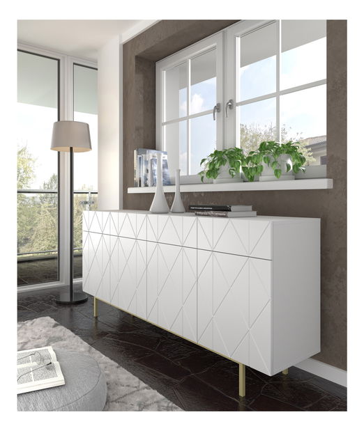 Komód Koira (matt fehér + arany)