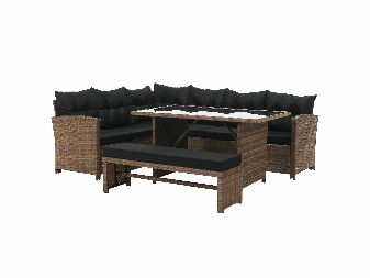 Set mobilier de grădină din ratan MADAL (maro deschis + negru) (pentru 4-6 persoane)