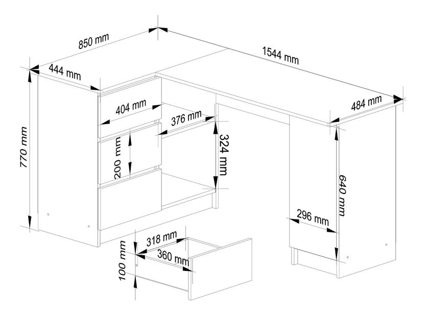 Masă PC de colț Bienvenida (alb) (S)