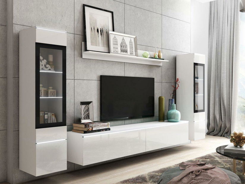 Mobilier living Selwyn II (Alb + Alb lucios ) (iluminat LED Alb)