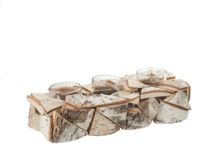 Svietnik Jolipa Na viac čajových sviečok Natural White Forest (25x9x9cm) (Prírodná)