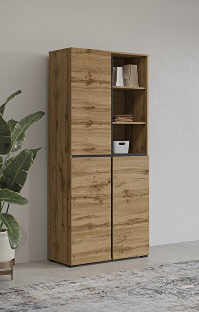 Dulap cu rafturi Crossroad H N88 (stejar wotan + negru)