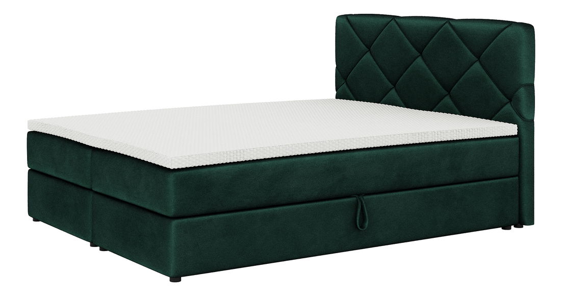 Pat matrimonial Boxspring 160x200 cm Karum (cu saltea și somieră) (verde închis)