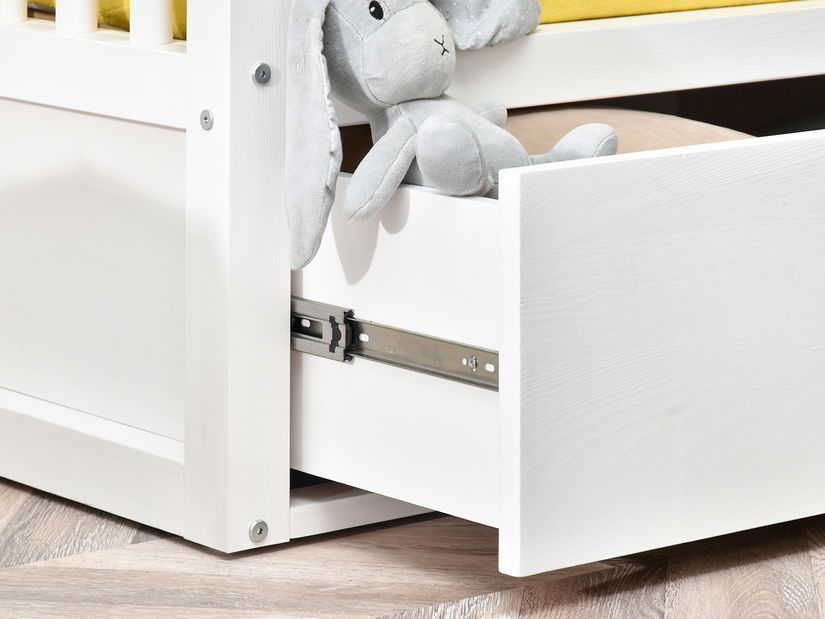 Detská posteľ Hfish (biela) (so zásuvkami) (s bariérou)