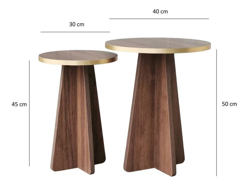 Set 2buc. măsuțe cafea Kabivo 1 (auriu + nuc)