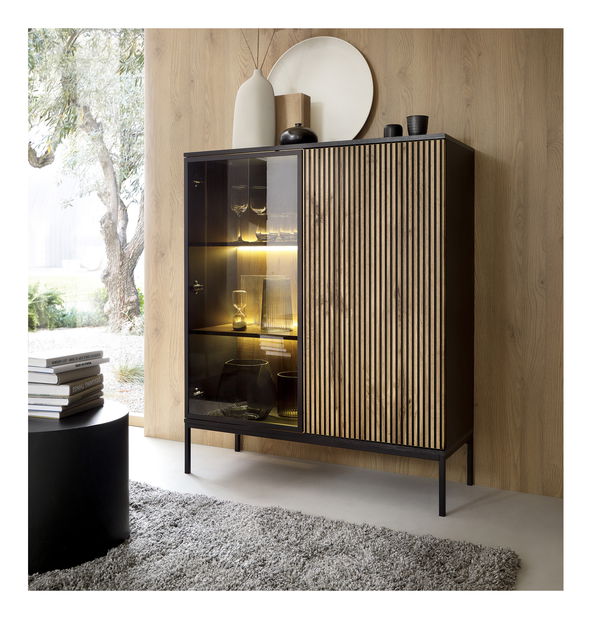 Vitrina Silvano WT104 (crna + hrast wotan) (s LED rasvjetom)