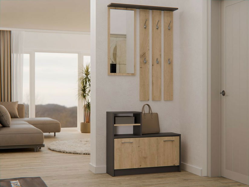 Set za predsoblje Vayan 1 (antracit + hrast artisan) (s ogledalom)