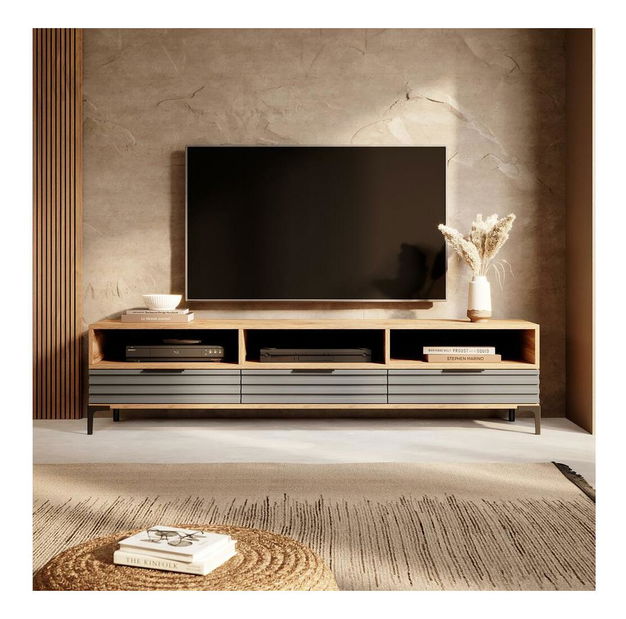 TV ormarić/stolić Ricko 3D (hrast prirodni + siva)